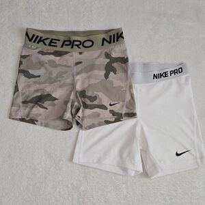 Lot of 2 Women's Nike Shorts Dri Fit Pro White & Camo Compression Size Medium